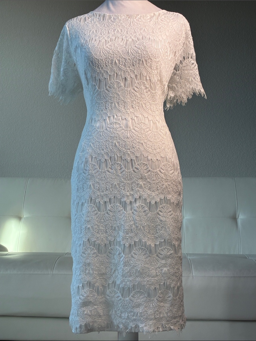 Preston & York White Lace Midi Sheath Dress